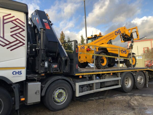 CHS JCB on the back of a Hiab truck