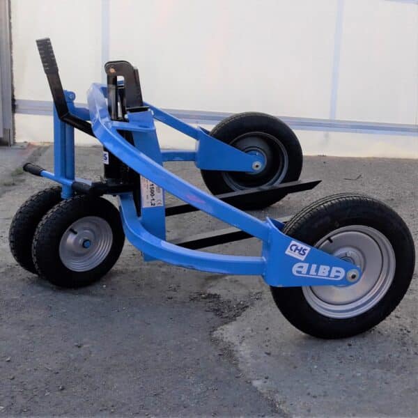 Blue Pallet Truck with black wheels