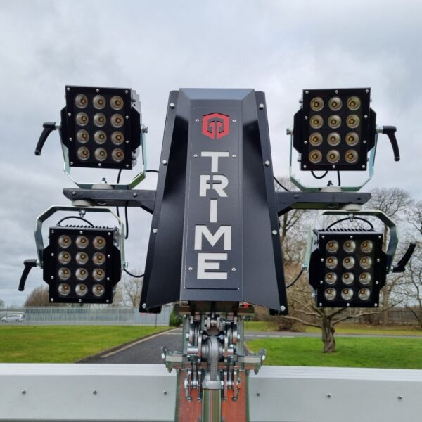 Close up view of the lights on the portable construction lighting hire towerlight