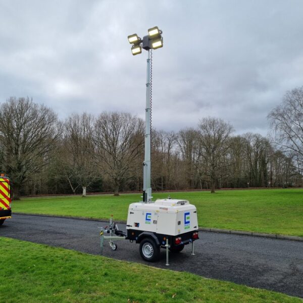 Towerlight extended view of our portable construction towerlight for hire